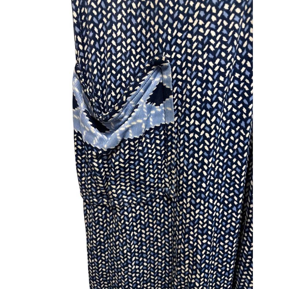 Vintage 1970s Shift Dress Blue Geometric Short Sleeve Pockets Mid-Length - Picture 3 of 7